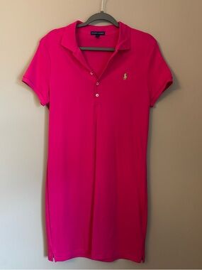 Ralph Lauren Pink Polo Dress L Cotton Short Sleeve Preppy Classic